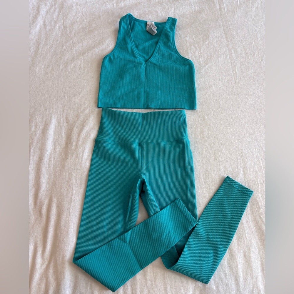 Athleta Teal Ribbed Top and Legging Set